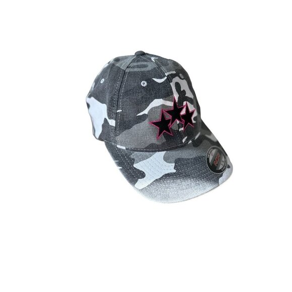 Camo Gray Cap Hat "Party Till the AM" Embroidery Denim Red Stars - Picture 5 of 7